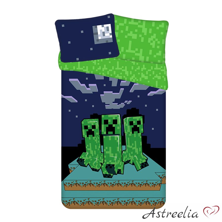 Lasten_pussilakanasetti_Minecraft_Sssleep_Tight_Astreelia_Home Lasten pussilakanasetti 140×200 cm. Minecraft – Sssleep Tight - Image 1