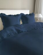 Puuvillainen pussilakanasetti röyhelöillä 220x200 cm – Tummansininen - Image 2