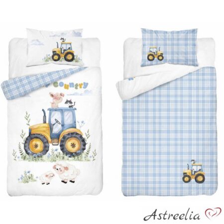Mayamoo lasten vuodevaatesetti 100x135 cm, 100% puuvillaa, Cheerful Tractor / A