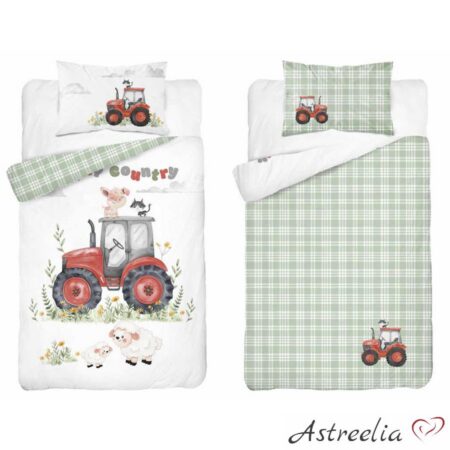 Mayamoo lasten vuodevaatesetti 100x135 cm, 100% puuvillaa, Cheerful Tractor / B