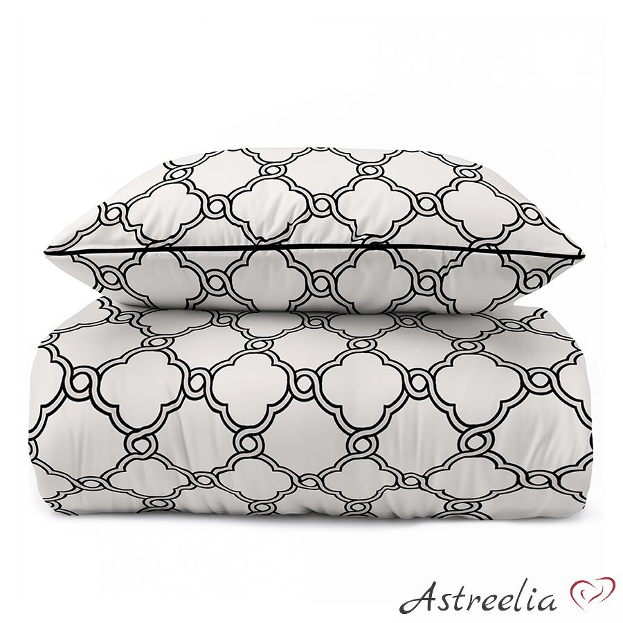 percale-pussilakanasetti-Infinity-Patterns | Astreelia Home Infinity Patterns - kuvioitu pussilakanasetti, valkoista Lame Percale - puuvillaperkaalia.